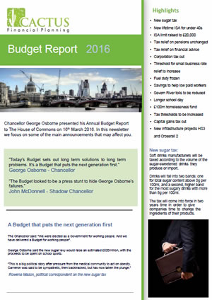Budget Report 2016 for Cactus Financial