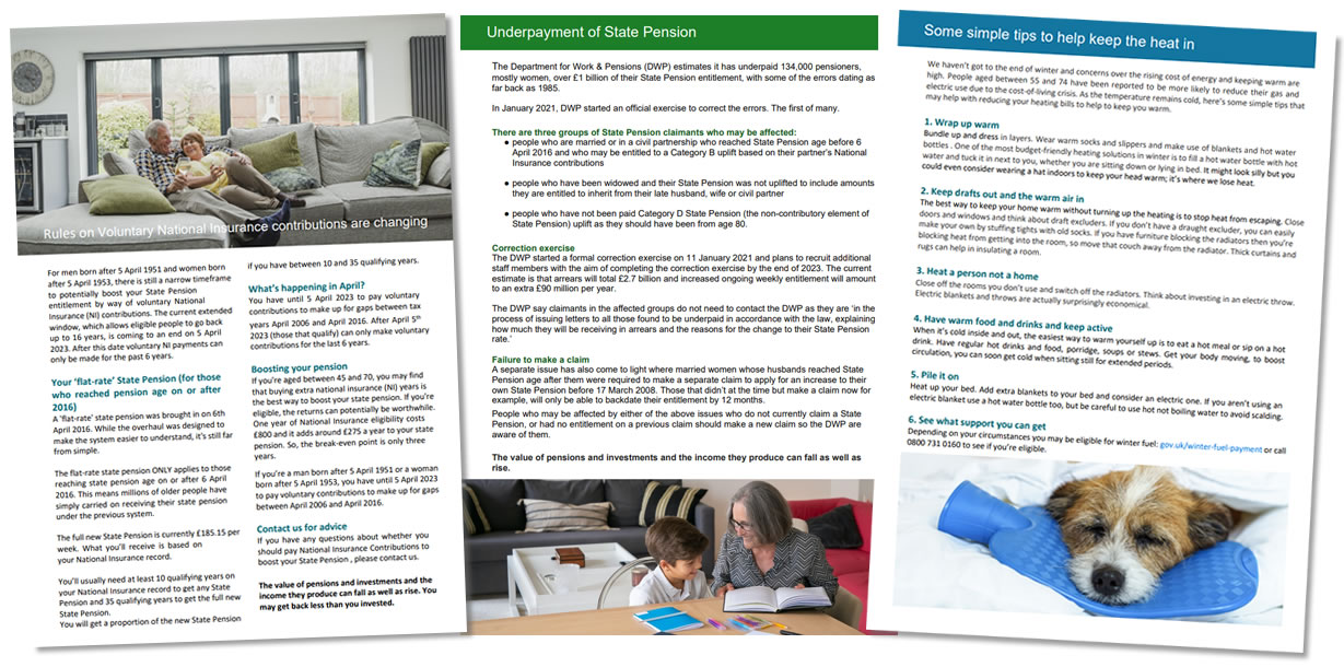 Client newsletters for our financial advisers